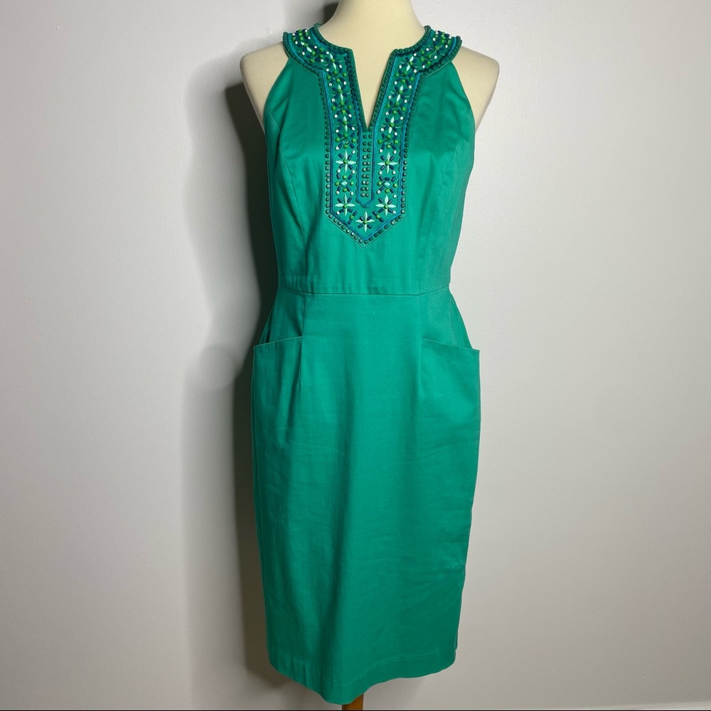 Adrianna Papell green beaded sheath dress size 8